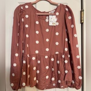 NWT Blu Pepper Polka Dot Peplum Blouse